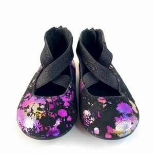 SPELLBOUND Soles Metallic Splatter Ballet Flats Zip Ankle Shoes Size 5